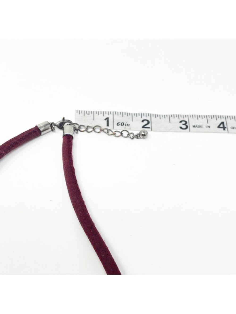 Tribal Statement Bib Necklace Maroon Cord Silver Tone Fringe Metal Etched Boho - Picture 4 of 9